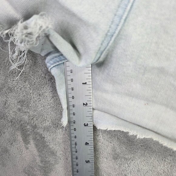 Womens Rue+ Blue Denim Shorts Distressed Happy Face Applique Cut Off Hem Size 20 - Picture 9 of 11